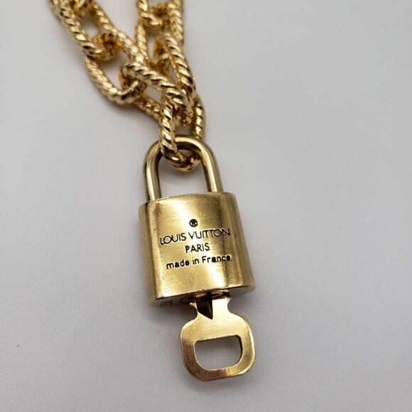 Authentic Louis Vuitton Lock and Key Gold Color with Gold Plated Chain Necklace - Picture 5 of 10